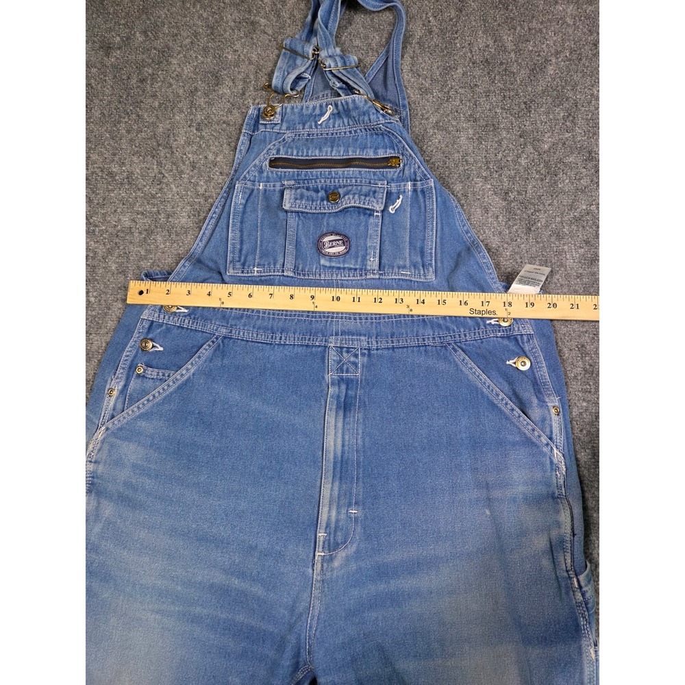Berne Workwear Denim Bib Overalls Mens 40x34 Blue Carpenter B913DN - Picture 7 of 10